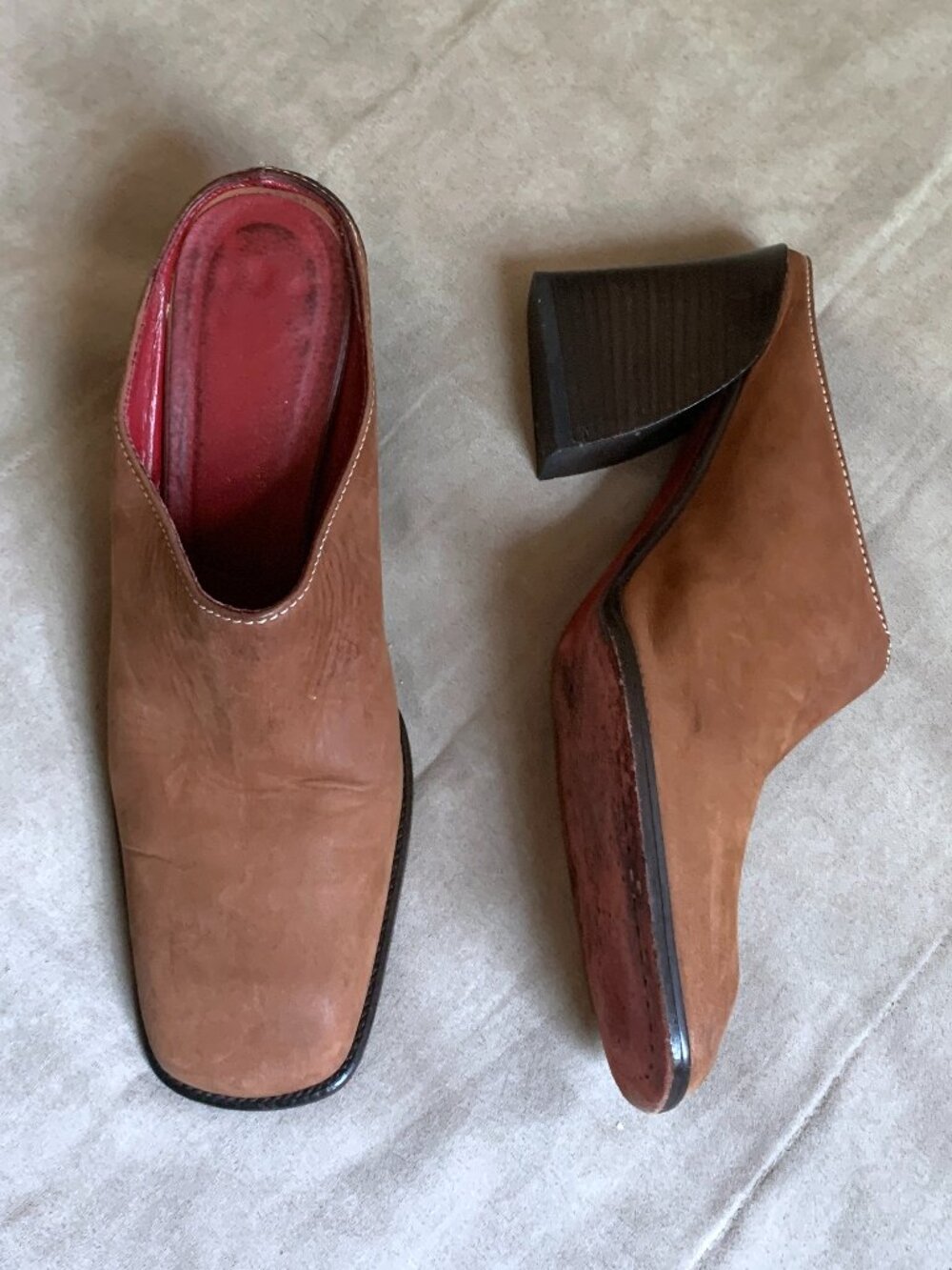 VINTAGE Donald J Pliner Suede Heeled Mules Women's Size 7 Square Toe
